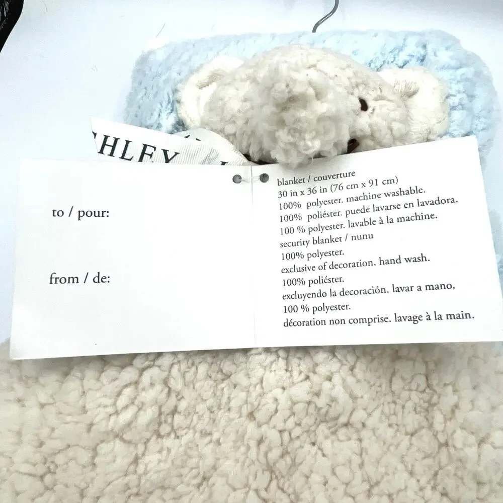 Laura Ashley ZigZag Sherpa Baby Blanket & Elephant Lovey 2-Piece Set NEW
